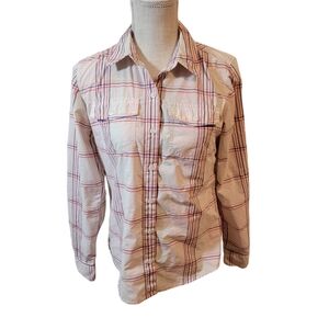 Patagonia Cream Multi-Color Plaid Button Down Long Sleeve Top Size 4